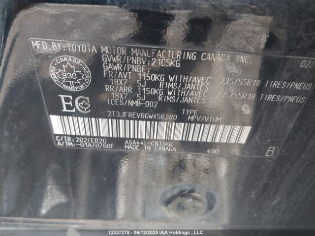 2T3JFREV6GW456280 Toyota 2ar-fe
