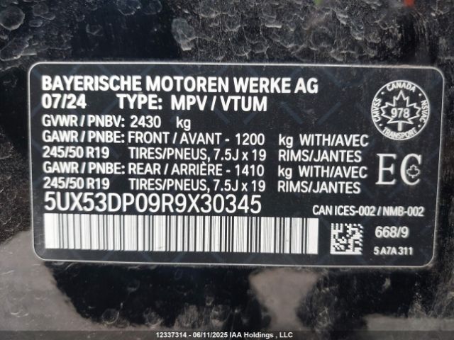 5UX53DP09R9X30345 BMW X3