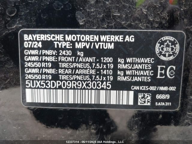 5UX53DP09R9X30345 BMW X3