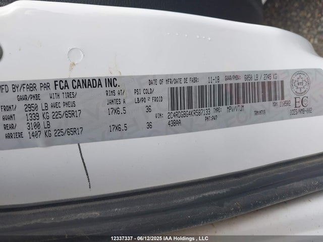 2C4RDGBG4KR587133 Dodge 2019