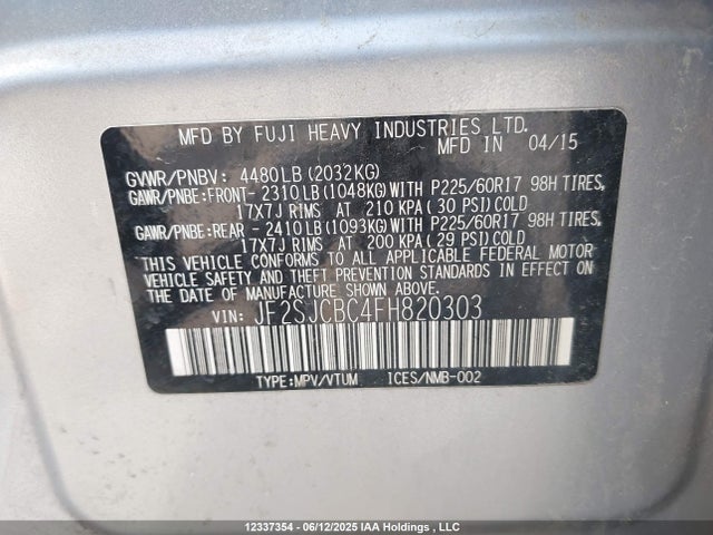 JF2SJCBC4FH820303 Subaru 2.5na c0