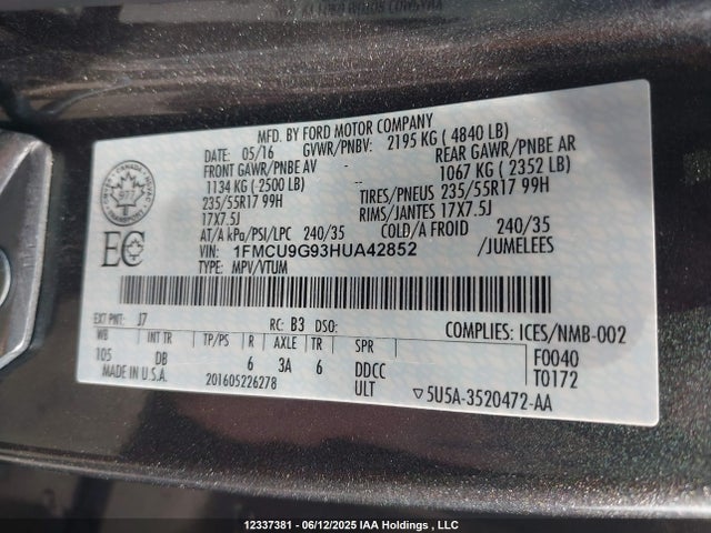 1FMCU9G93HUA42852 Ford 2017