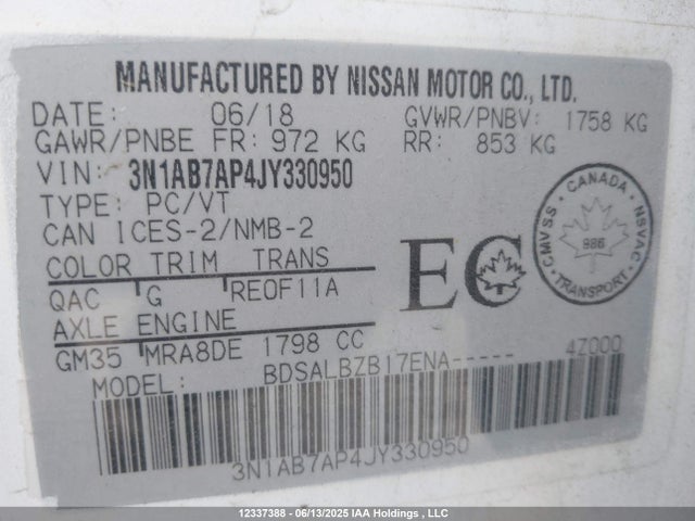 Nissan Sentra 2018 3N1AB7AP4JY330950 Image 9