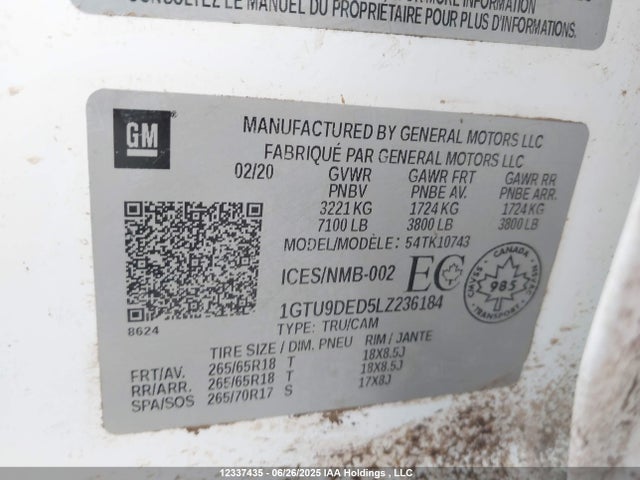 1GTU9DED5LZ236184 GMC l84 - di, dfm, alum, gen 5, var 2