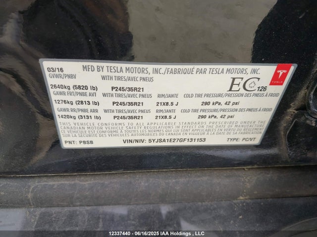 5YJSA1E27GF131153 Tesla 3 phase a/c induction (dual motor)