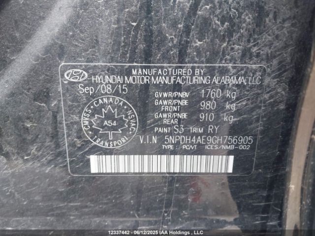 5NPDH4AE9GH756905 Hyundai dohc mpi nu