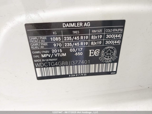 WDCTG4GB8JJ377401 Mercedes-Benz 270