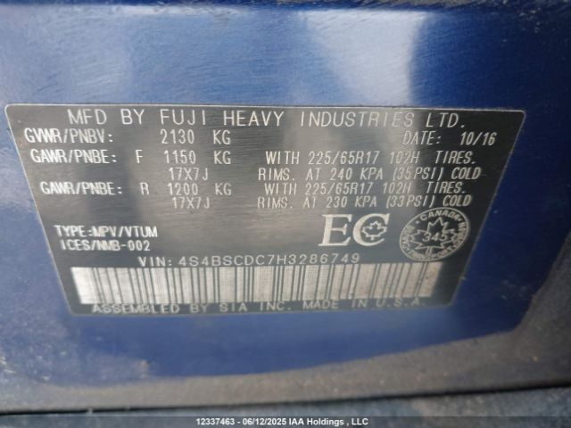 4S4BSCDC7H3286749 Subaru Outback 2.5i Premium