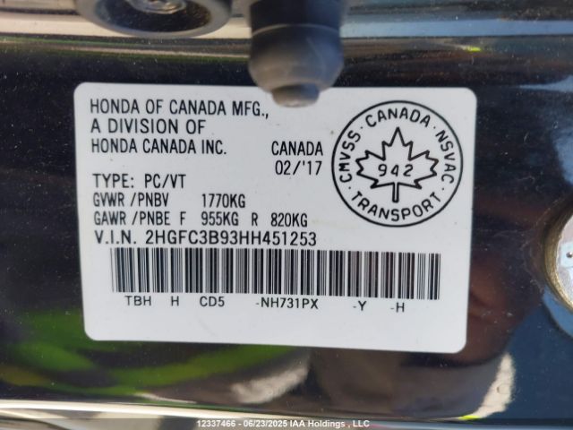 2HGFC3B93HH451253 Honda l15b7