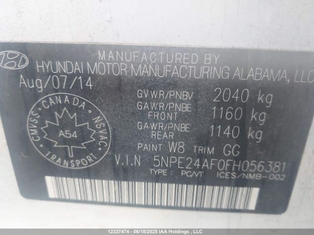 5NPE24AF0FH056381 Hyundai dohc gdi theta-ii