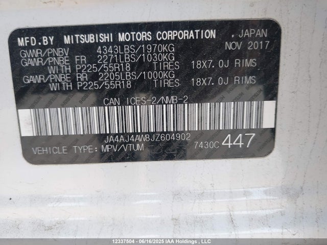 JA4AJ4AW8JZ604902 Mitsubishi mivec