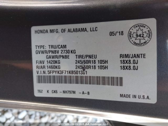 5FPYK3F71KB501381 Honda j35y6