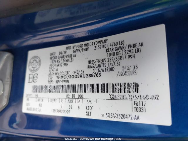 1FMCU9GD9KUB89768 Ford 1.5l gtdi sigma w/premium fuel
