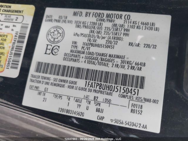 1FATP8UH0J5150451 Ford 2.3l 4v premium fuel