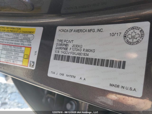 1HGCV1F9XJA801834 Honda l15be
