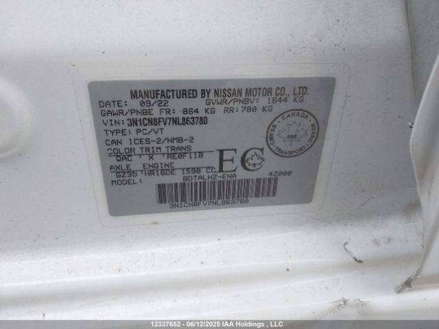 3N1CN8FV7NL863780 Nissan 2022