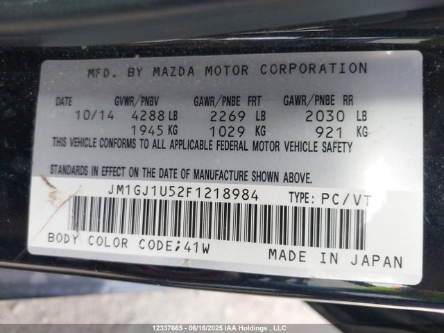 JM1GJ1U52F1218984 Mazda 2015