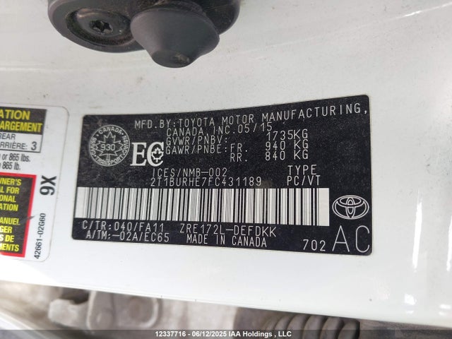 Toyota 2zr-fe 2015 2T1BURHE7FC431189 Image 18