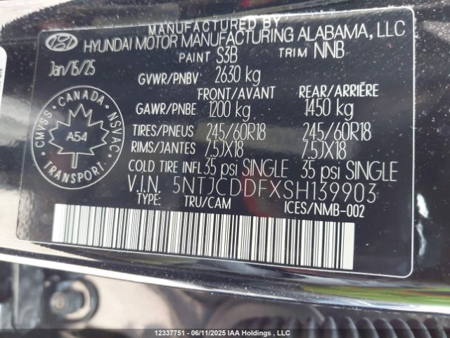 5NTJCDDFXSH139903 Hyundai t-gdi theta iii