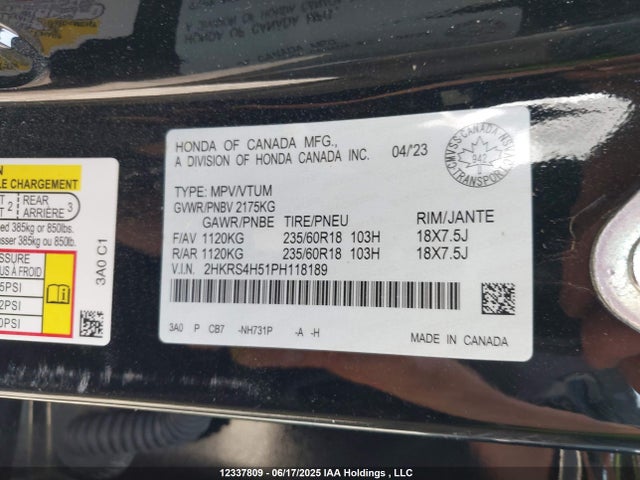 2HKRS4H51PH118189 Honda l15be
