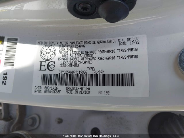 3TYGZ5AN8PT119986 Toyota 2gr-fks