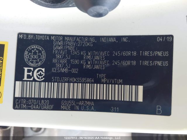 5TDJZRFH0KS595864 Toyota 2gr-fks