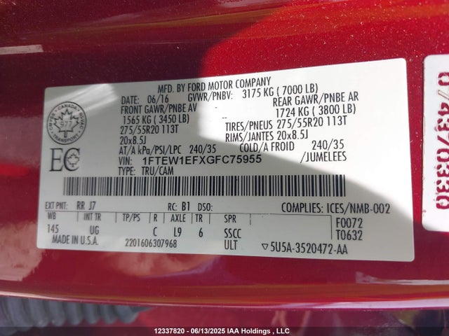 Ford 2016 2016 1FTEW1EFXGFC75955 Image 9