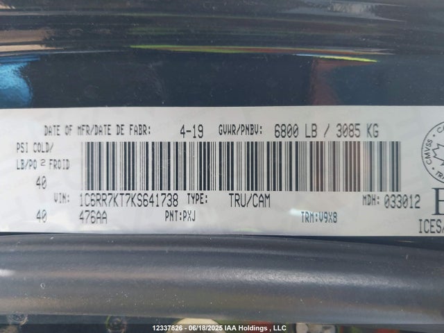 1C6RR7KT7KS641738 RAM 2019