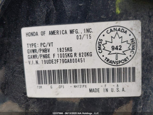 Acura k24v7 2016 19UDE2F79GA800451 Image 9