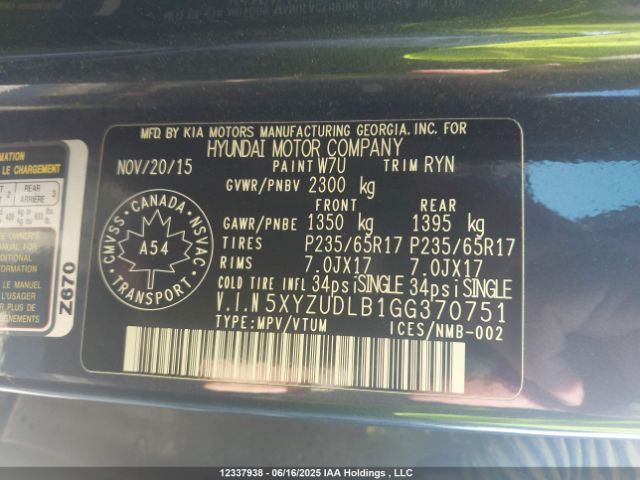 5XYZUDLB1GG370751 Hyundai gdi theta ii