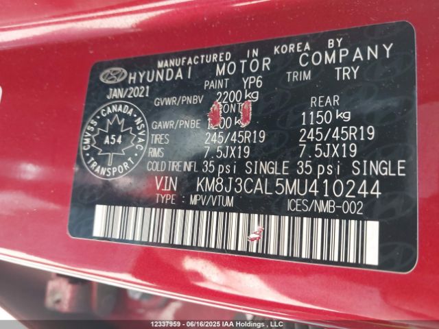 KM8J3CAL5MU410244 Hyundai gdi theta ii