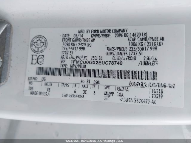 1FMCU0GX2EUC78740 Ford 2014
