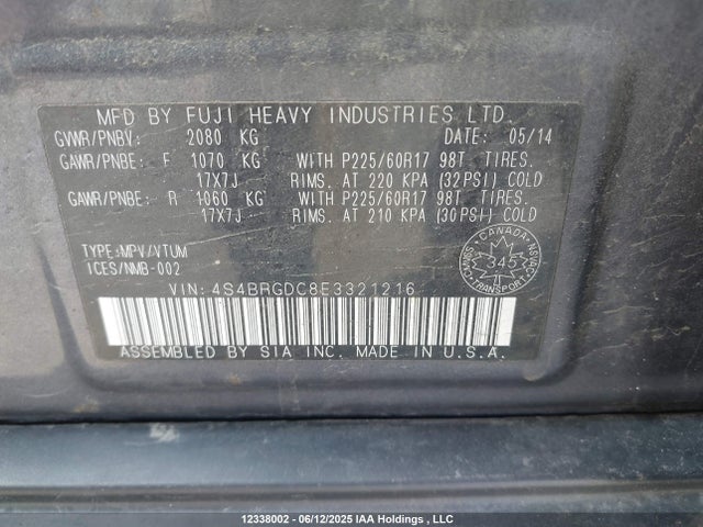 4S4BRGDC8E3321216 Subaru 2.5na c0