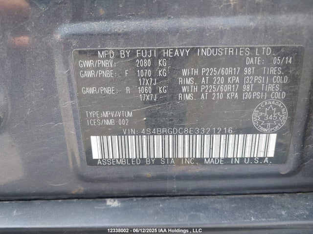 4S4BRGDC8E3321216 Subaru 2.5na c0