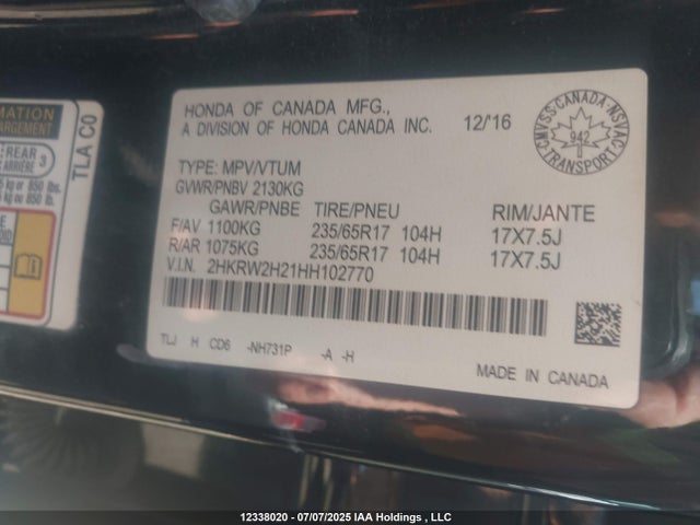 Honda l15be 2017 2HKRW2H21HH102770 Image 9