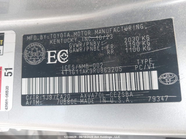 4T1G11AK9RU863205 Toyota a25a-fks