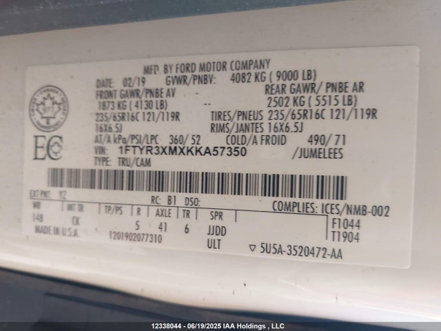 1FTYR3XMXKKA57350 Ford 2019