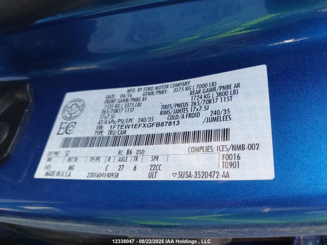 1FTEW1EFXGFB87813 Ford 2016