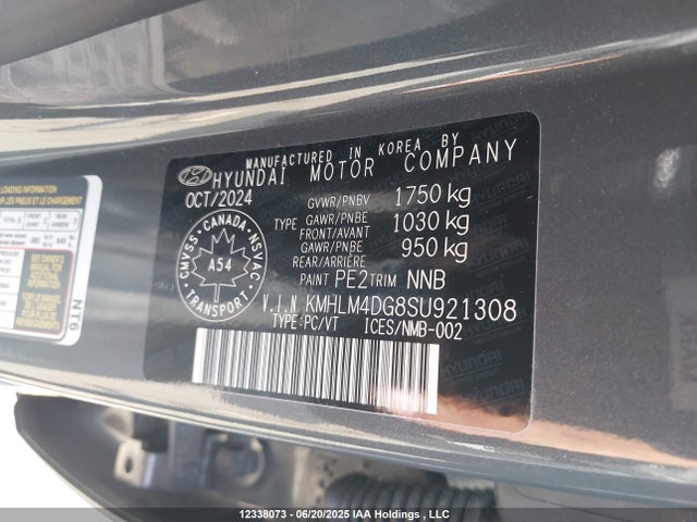 Продажа на аукционе авто 2025 Hyundai Elantra Preferred, vin: KMHLM4DG8SU921308, номер лота: 12338073