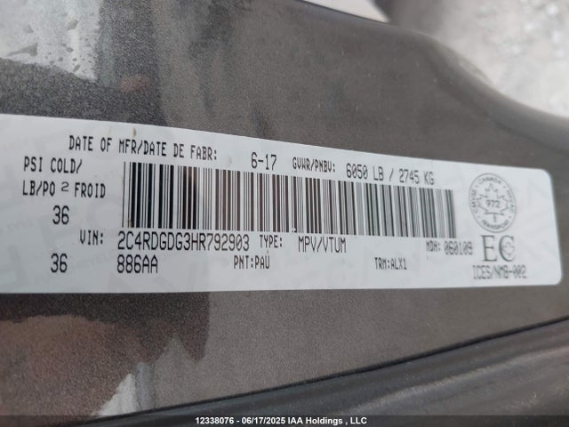 2C4RDGDG3HR792903 Dodge Grand Caravan