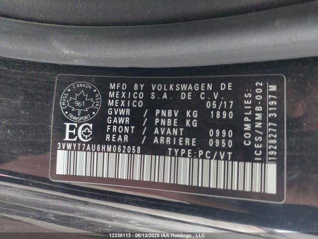 3VWYT7AU6HM062058 Volkswagen 2.0 tsi