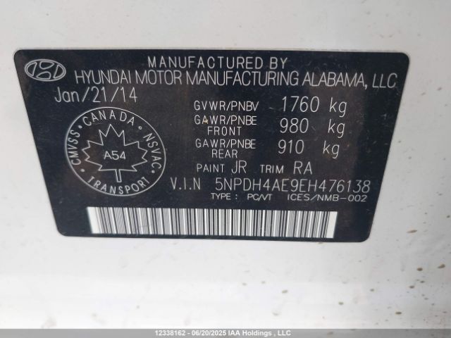 5NPDH4AE9EH476138 Hyundai dohc mpi nu