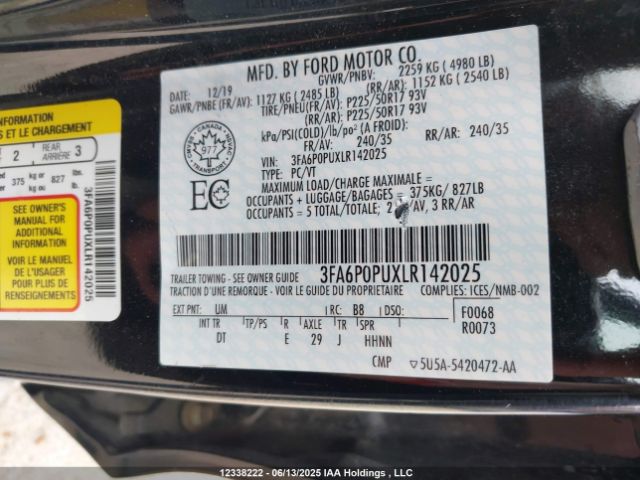 3FA6P0PUXLR142025 Ford 2.0l 4v atk hev