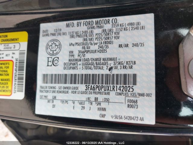 3FA6P0PUXLR142025 Ford 2.0l 4v atk hev