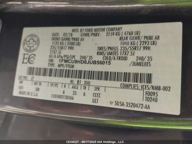 1FMCU9HD8JUB56015 Ford 1.5l gtdi sigma w/premium fuel