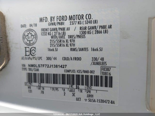 NM0LS7F72J1381427 Ford 2.5l dohc pfi