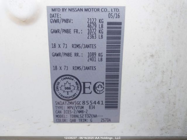 5N1AT2MV5GC855441 Nissan Rogue S/sl/sv