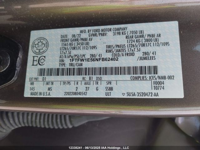 1FTFW1E56NFB62402 Ford 5.0l-4v