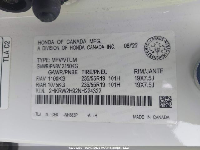 2HKRW2H92NH224322 Honda l15be