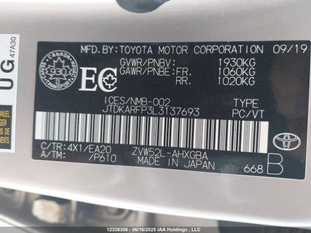JTDKARFP3L3137693 Toyota 2zr-fxe+1nm+1sm